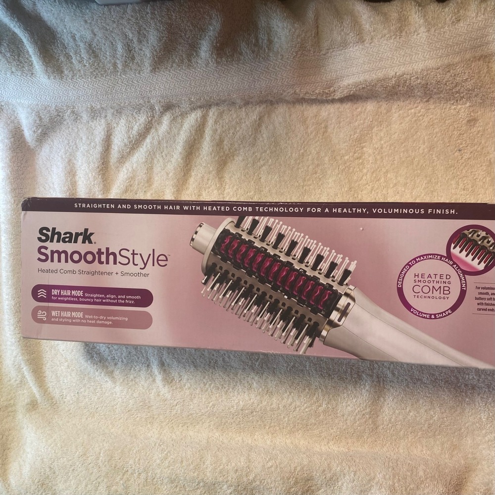 Shark SmoothStyle Heated Comb Straightener Smoother HT202 White Pink NEW